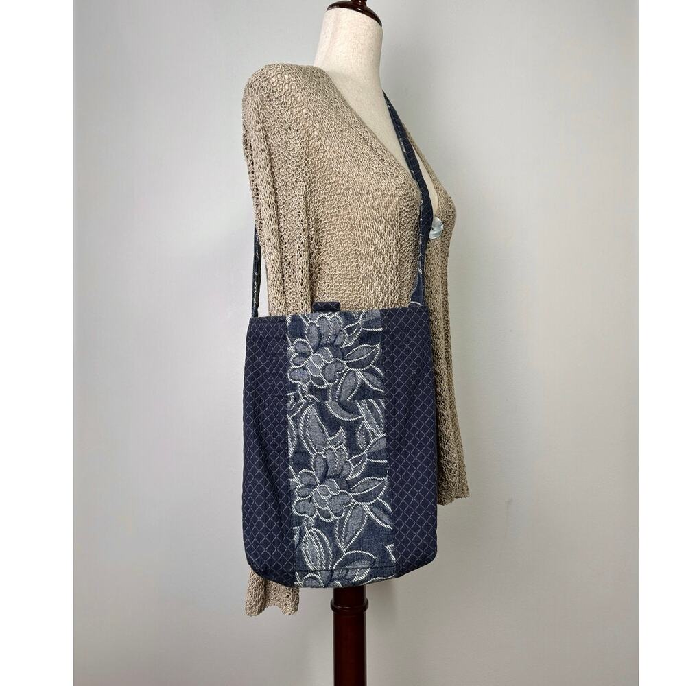 Vintage Floral Tapestry Reversible Shoulder Tote Bag Blue Cottagecore Indie